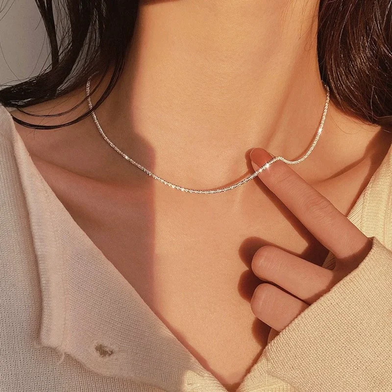 ใหม่ยอดนิยมเงินสีประกาย Clavicle CHAIN สร้อยคอ Choker สําหรับผู้หญิงเครื่องประดับงานแต่งงานของขวัญ