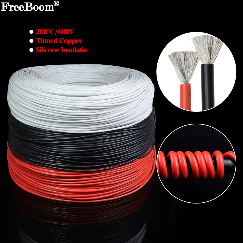 1~50m Heat Resistant Cable Red Black 30/28/26/24/22/20/18/16AWG Silicone Rubber Tinned Copper Wire Car Battery Automotive Wiring
