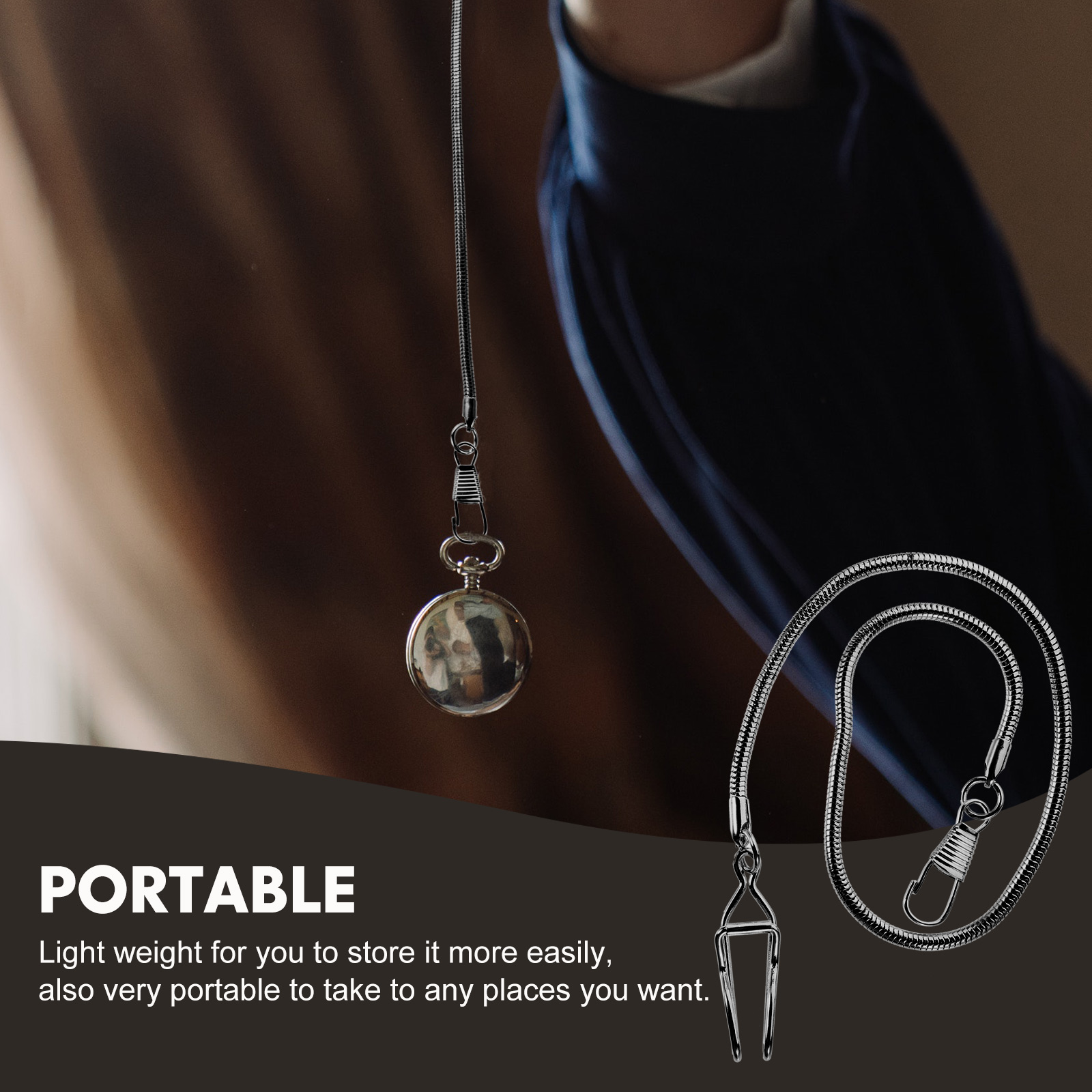 Reloj de bolsillo con cadena de acero inoxidable para hombre, accesorios de aleación con Clip, Retro