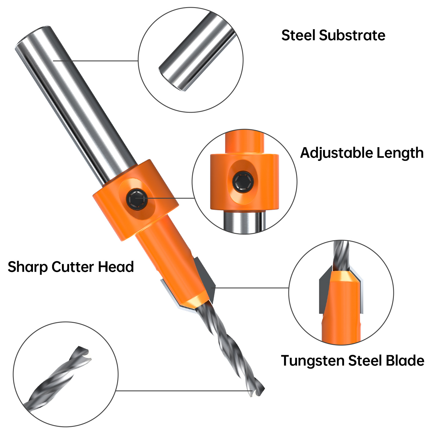 HUHAO 1/5 pièces contre-évier foret ensemble pour bois 8mm tige HSS bois vis perceuse routeur Bits trou poinçon outils de travail du bois