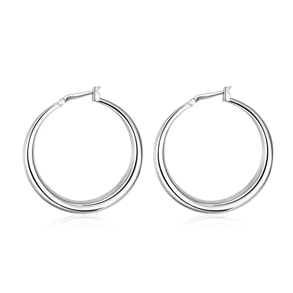 Pendiente de aro redondo de círculo grande de Plata de Ley 925 de 33mm para mujer, pendientes inusuales, joyería de Navidad de tendencia 2024