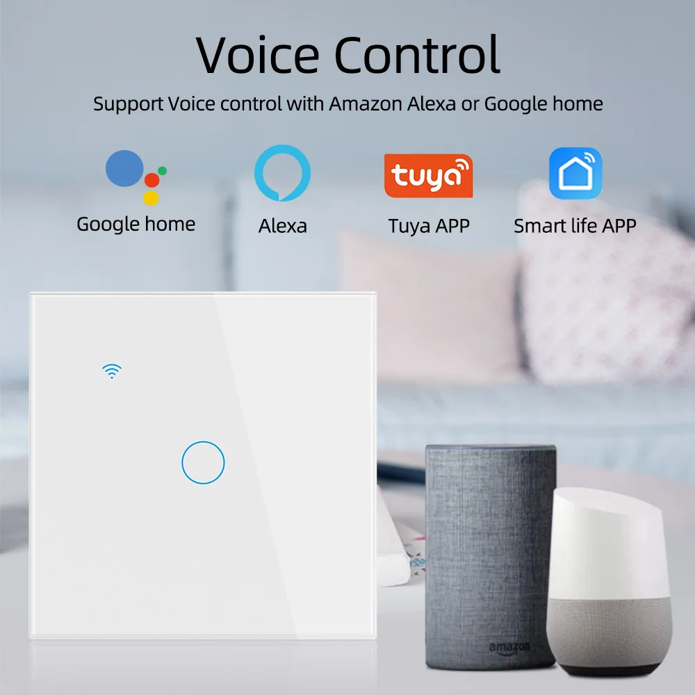 スマートスイッチ EU WiFi Smartlife 中性線/中性線なしタッチライトスイッチ 220V Alexa Google ホーム 1/2/3/4 ギャングで動作します