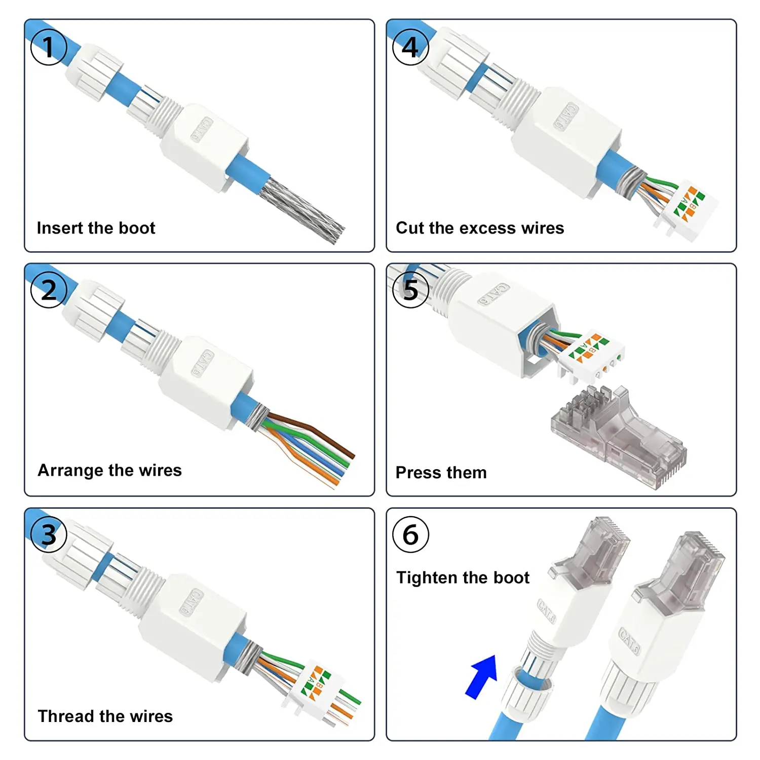 ZoeRax 1 conector RJ45 sin herramientas, enchufe de terminación de campo CAT6A CAT5E CAT6, herramienta RJ45, enchufe Modular chapado en oro sin herramientas,