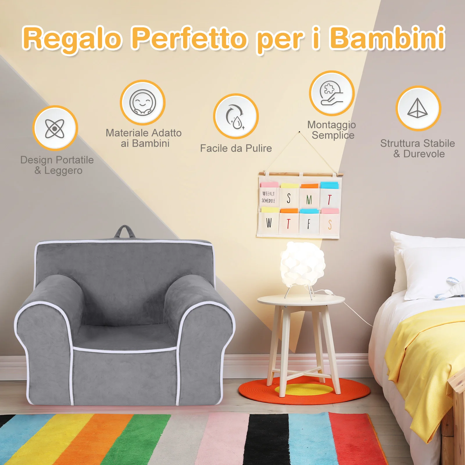 Poltrona per Bambini Sfoderabile, Divano per Bambini in Schiuma Sfoderabile, Poltroncina da Cameretta, Regalo per Bambini 0-5 Anni