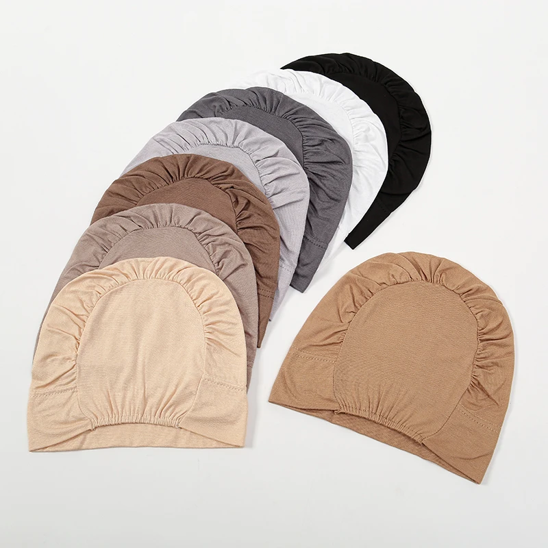 Jednokolorowa modalna koszulka hidżab szalik elastyczna czapka wewnętrzna miękka podszalik kobieta muzułmańska moda Bonnet 22*21cm