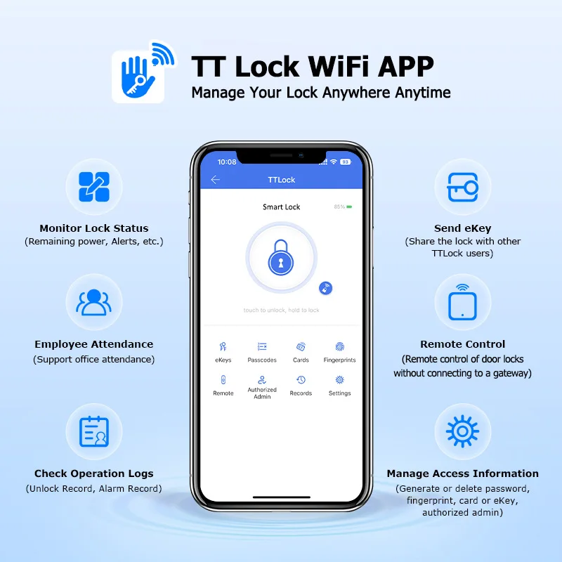 TTLock Versione WIFI Gateway integrato Impronta digitale Cancello esterno impermeabile Codice di accesso Scheda Rfid Serratura intelligente senza chiave