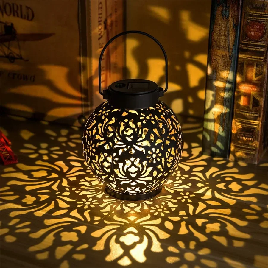 Zewnętrzna lampa solarna ogrodowa, żelazna lampa wisząca, ażurowa lampa LED do oświetlenia krajobrazu, dekoracja ogrodowa, lampa projekcyjna, wodoodporna.
