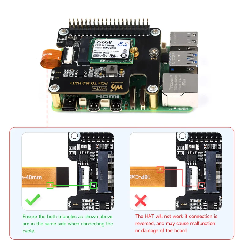 Raspberry Pi 5 PCIe a M.2 HAT NVME Placa de expansión de alta velocidad con Cable 16P GPIO Header compatible con enfriador activo para RPI 5 Pi5