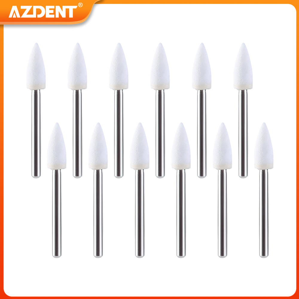 12 unids/caja AZDENT pulidor de piedra blanca Dental cabezal de molienda de piedra arenisca blanca taladros FG cono de llama forma redonda odontología
