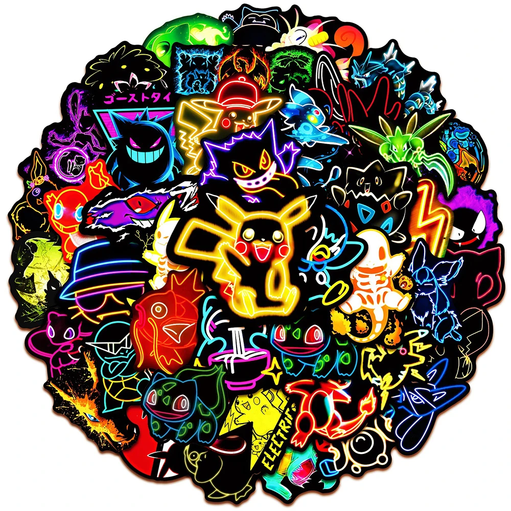 10/30/50pcs Cool Anime Neon Pokemon Adesivi Pikachu Cartoon Decalcomanie per I Bambini Giocattolo Impermeabile FAI DA TE Telefono Skateboard Carino adesivo