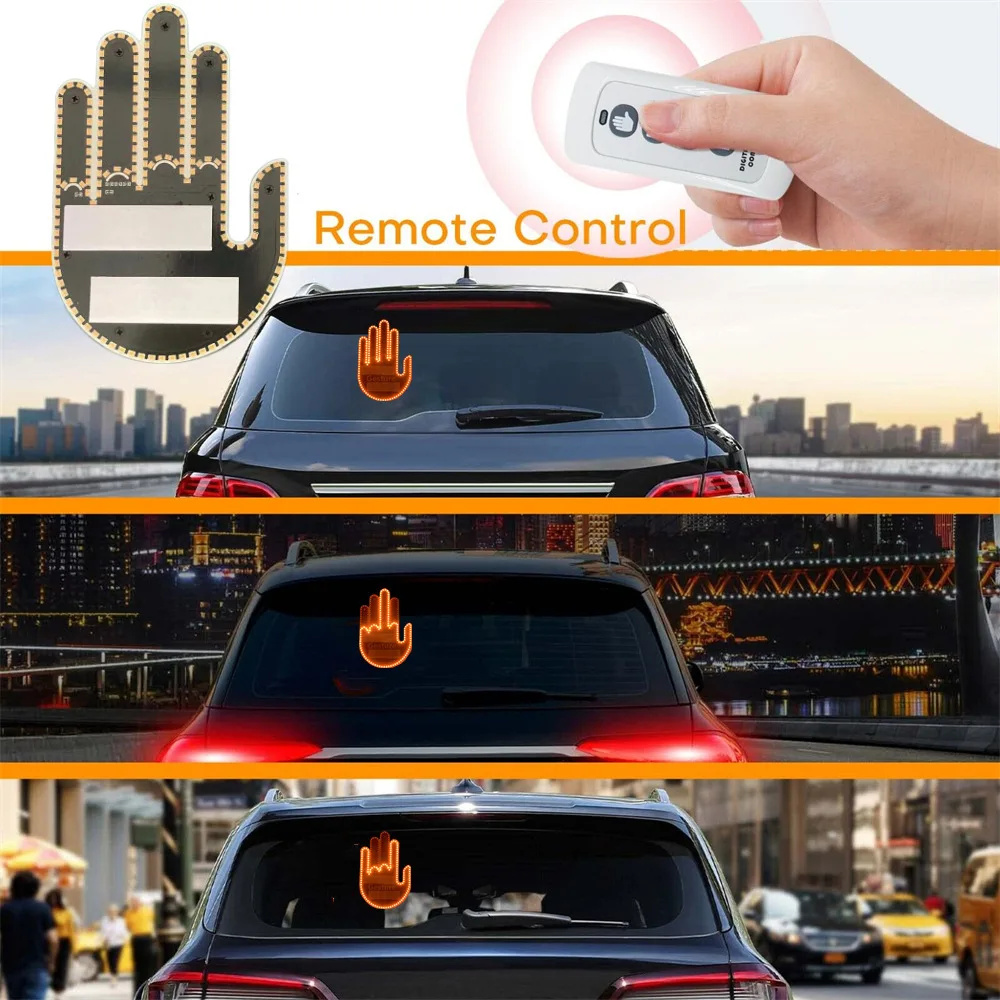 Middle Gesture With Remote Funny Finger Car Light Road Rage Signs Hand Lamp Sticker Glow Panel For Car Window