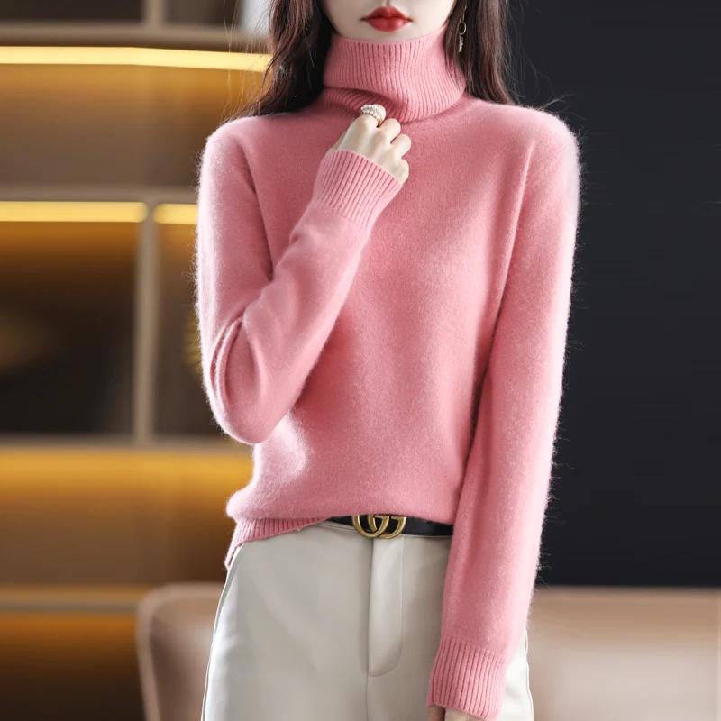 ฤดูใบไม้ร่วงและฤดูหนาวผู้หญิงคอPullover 100% Pure Mink Cashmereเสื้อกันหนาวถักนุ่มแฟชั่นผู้หญิงเสื้อผ้า