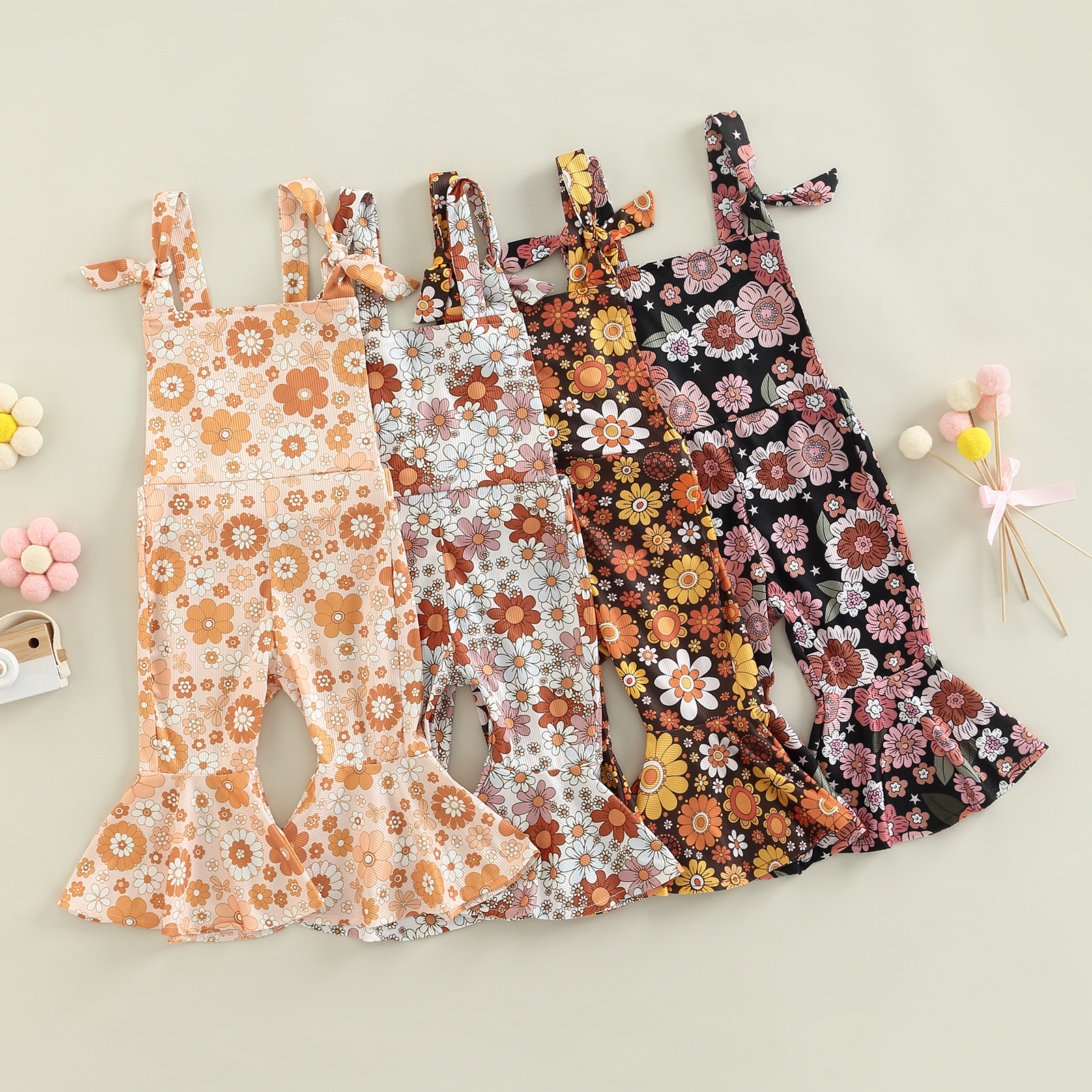 2022-08-29 Lioraitiin 0-4 anni Toddler Baby Kid Girl pagliaccetto senza maniche con spalle scoperte stampa floreale pagliaccetto lungo con volant allentato