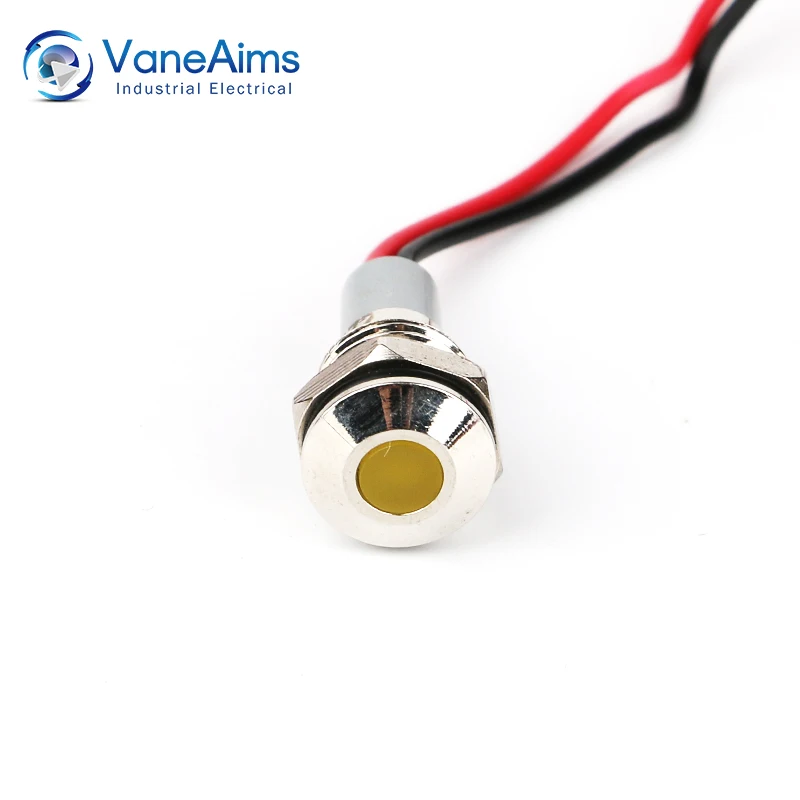 VaneAims 10มม.กันน้ำ IP67โลหะไฟ LED ไฟแสดงสถานะสายไฟสัญญาณ3V 6V 12V 24V 220V สีแดงสีเขียวสีเหลืองสีขาวสีฟ้า