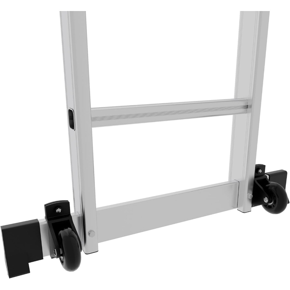 Échelle multi-usages en aluminium 470 cm Échelle pliante multifonctionnelle 4 x 4 m avec 2 plaques d'échafaudage et 2 roues, 12 marches, 7