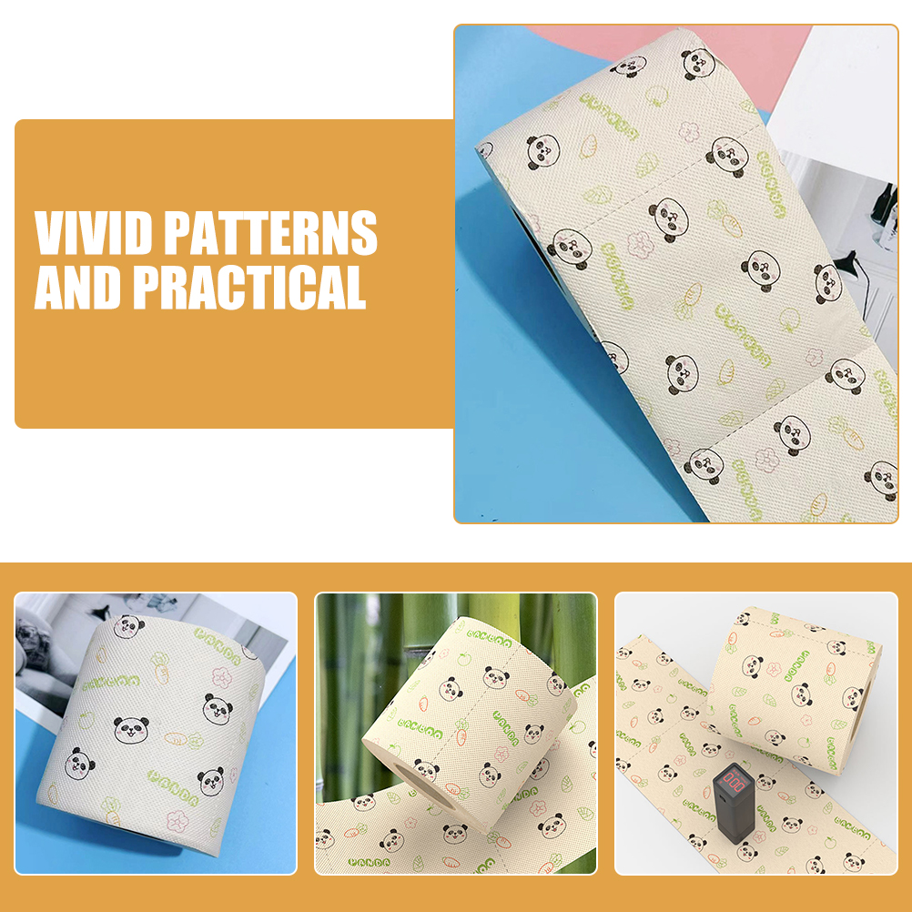 Fancy Patterned Toilet Paper Bamboo Printed Roll Towels Vivid Panda Design Soft Bathroom Tissue Rolls Home Office