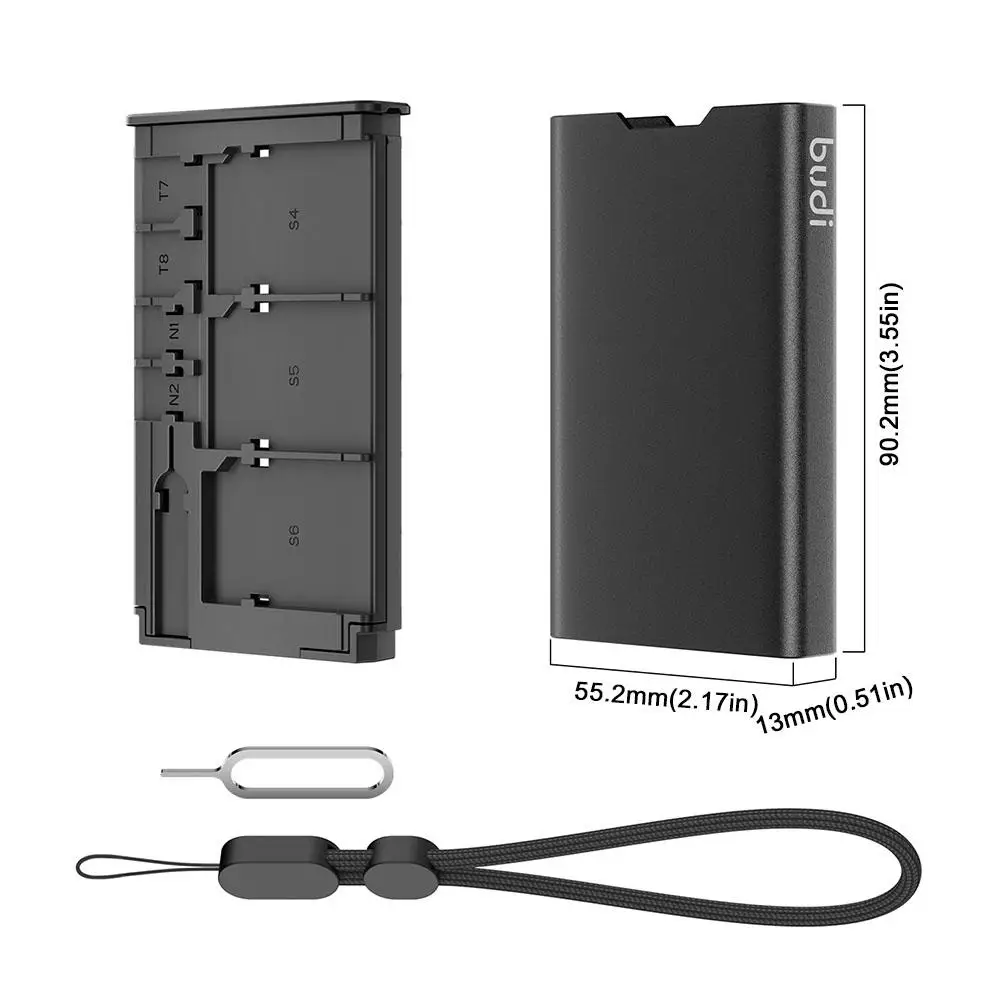 BUDI Portable Aluminum Memory Card Box Suitable for 6 SD cards/Micro SDHC/Micro SDXC TF 8 Card Holder Storage Box