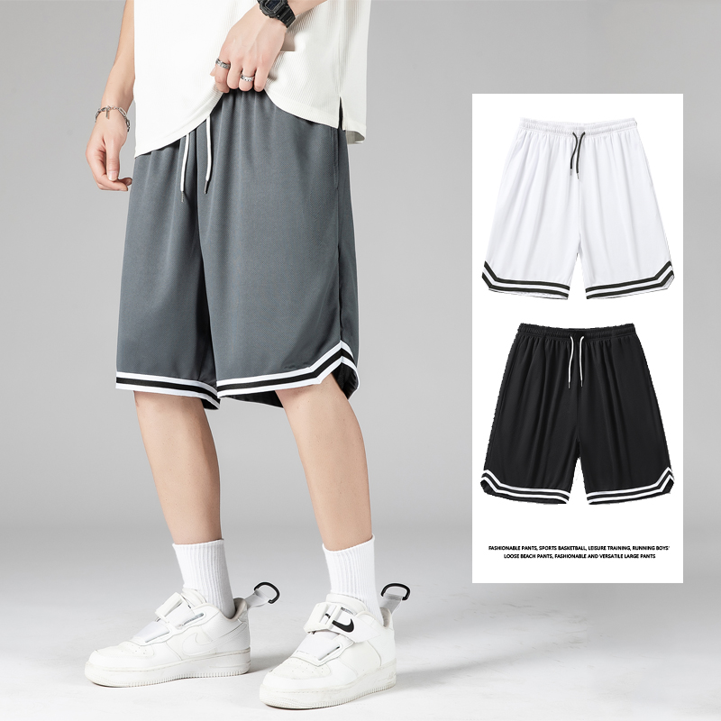 Pantalones cortos nuevos de verano, pantalones casuales para hombres, pantalones deportivos de baloncesto, pantalones capri, sueltos de secado rápido al aire libre, marca de moda de seda helada,