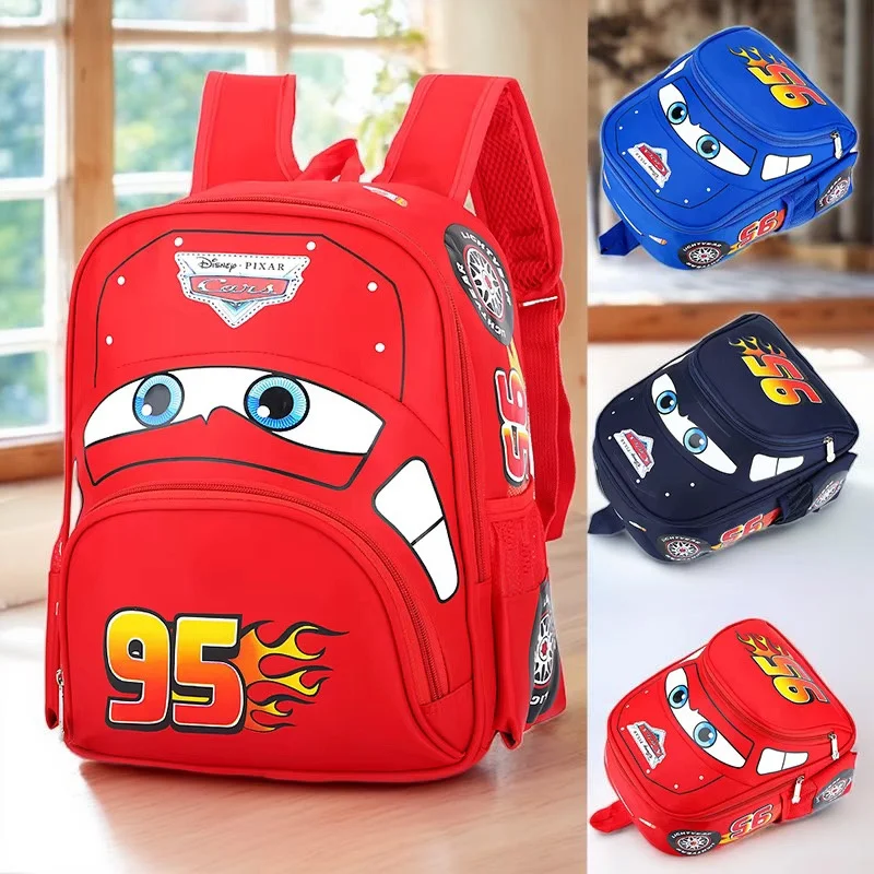 Disney Cars Lightning McQueen 95 Flame Zaino per bambino Borsa da scuola resistente all'acqua Tracolla regolabile Regalo di cartoni animati multicolore