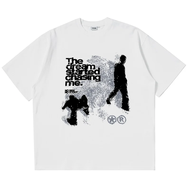 男性用の特大コットンTシャツ,半袖,シャドウのプリント,y2kのトップ,ヴィンテージの原宿ストリートウェア,韓国の美的服
