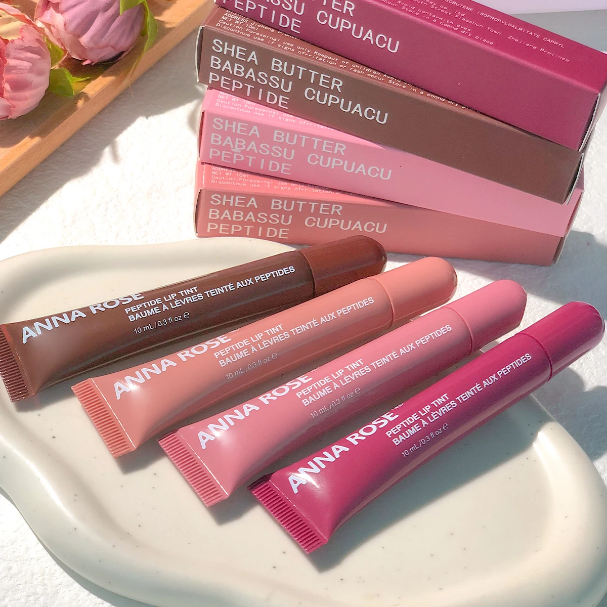 4  color Lip Balm Set - Long-lasting Moisturizing Liquid Gel, Coffee Raspberry Lip Care Essence, Valentine's Day gift