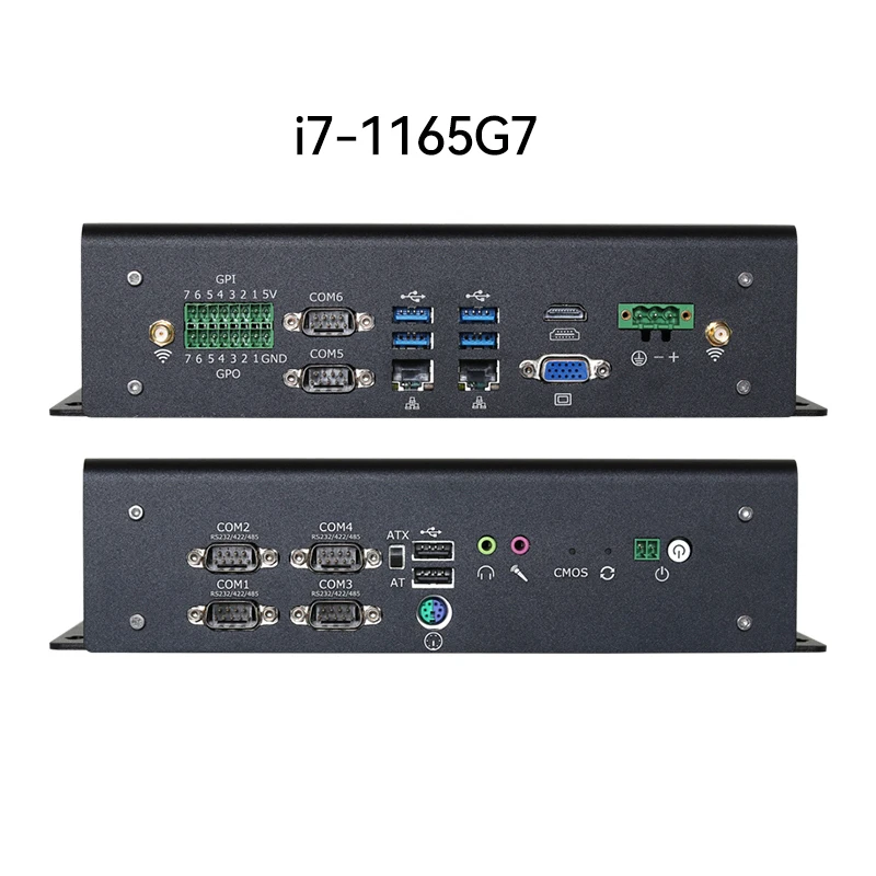 Mini PC industrial sem ventilador i7 1165G7 6x DB9 RS232/422/485 2x GbE LAN GPIO HDMI VGA 6x USB Suporte Wi-Fi 4G LTE Windows Linux