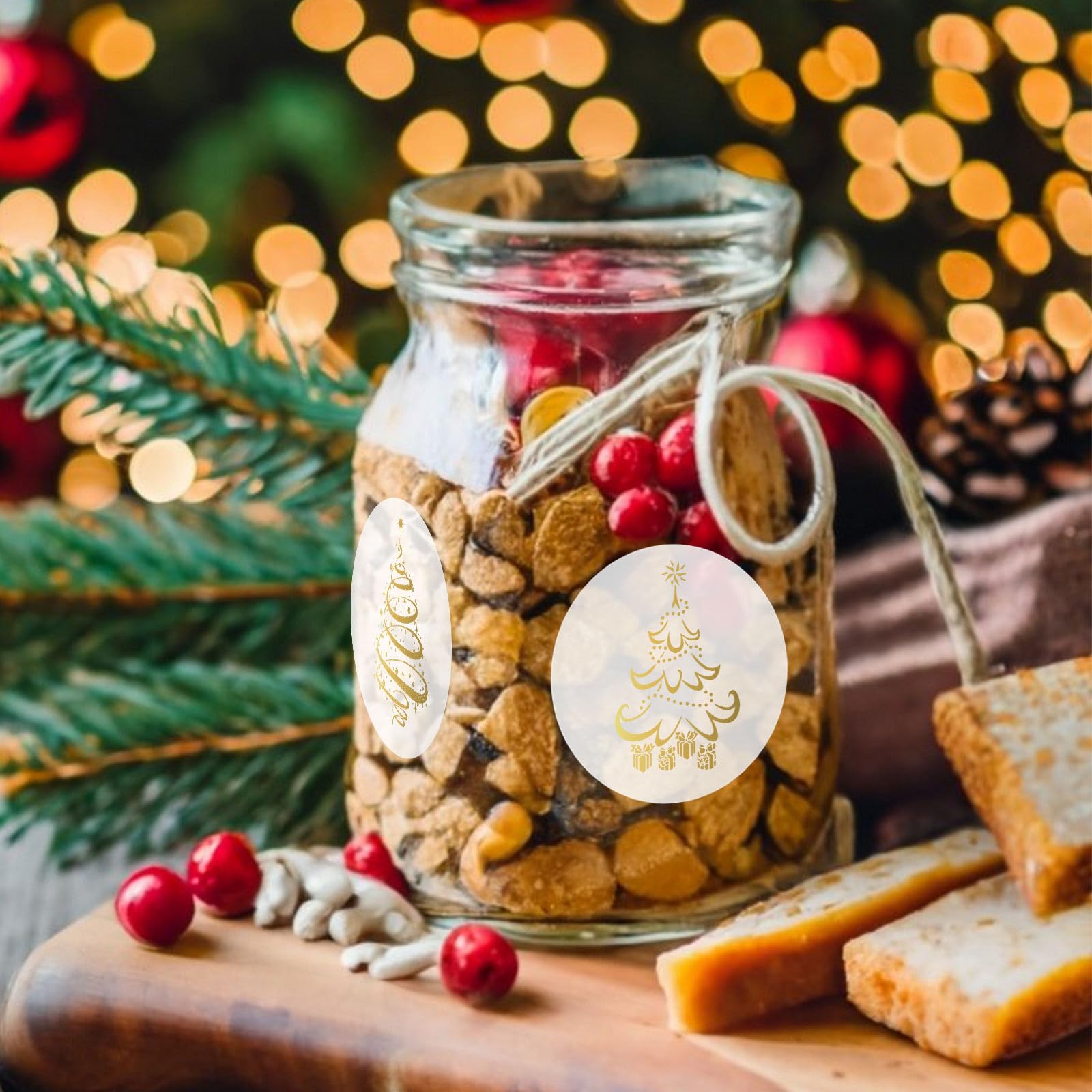 500pcs Clear Christmas Stickers Roll Seal Stickers Self-Adhesive Seals Label Decals for Holiday Invitations Cards Gift Decor