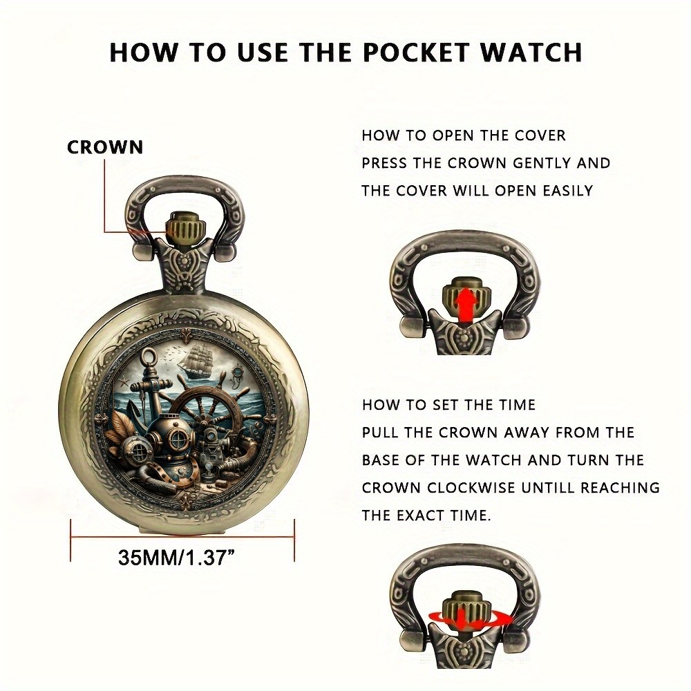 Relógio de bolso de quartzo com design de âncora de veleiro náutico exclusivo vintage, com pingente de colar de corrente, ótimo presente para crianças, homens