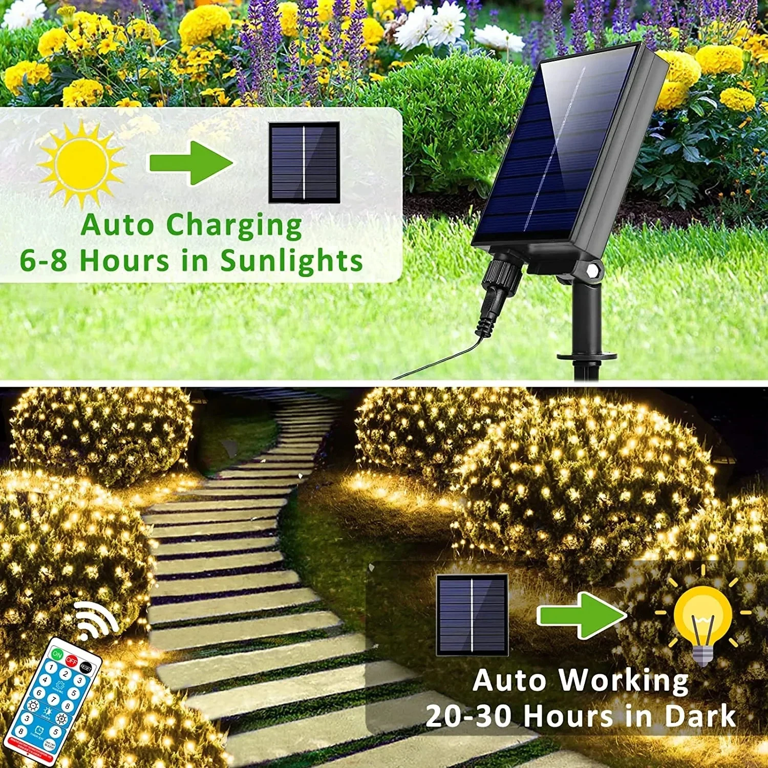 3x2m LED Solar String Net Mesh Light 8 Modes Waterproof Outdoor Garland Lamp for Christmas Party Patio Backyard Garden Decor