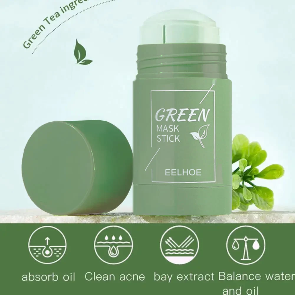Green Tea Eggplant Solid Mask Deep Cleansing Oil Control Balance Antioxidan Shrink Pores Remove Blackheads Refreshing Mud Mask