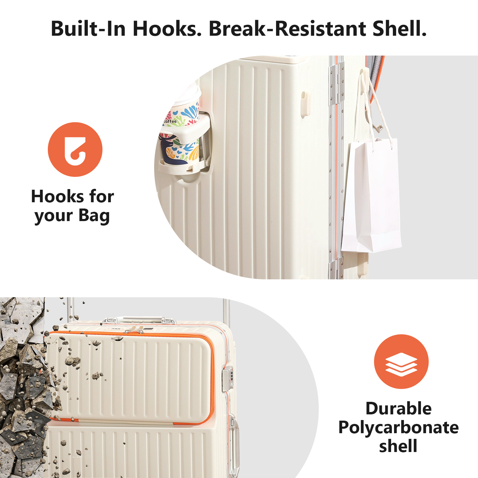 Capa de carrinho com estrutura de alumínio para bagagem AIWEINY, trava TSA, com suporte para copo e suporte para telefone, USB, 20 “-26”