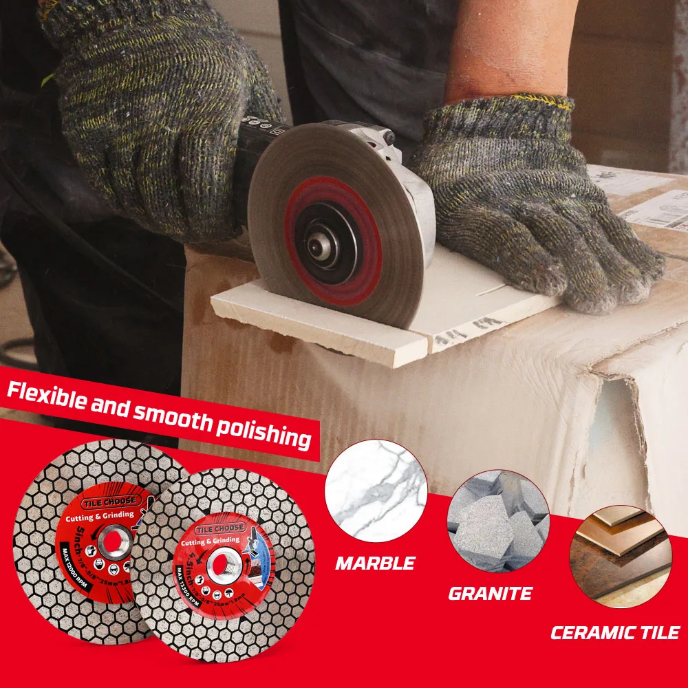 Casaverde D115mm/125mm disco de corte de diamante para azulejos, hoja de molienda de porcelana con brida extraíble para cortar piedra