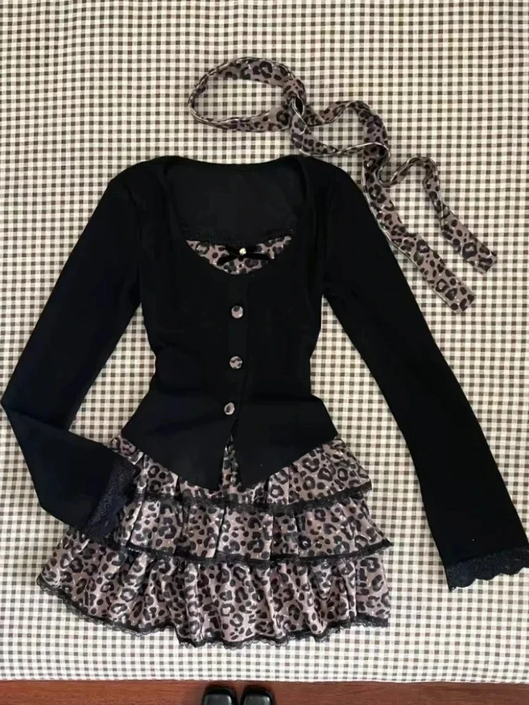 2023 herbst Zwei Stücke Rock Set Frauen Y2k Crop Tops T-shirt + Kuchen Röcke Japanischen Kawaii Mode Anzüge Chic Outfits koreanische