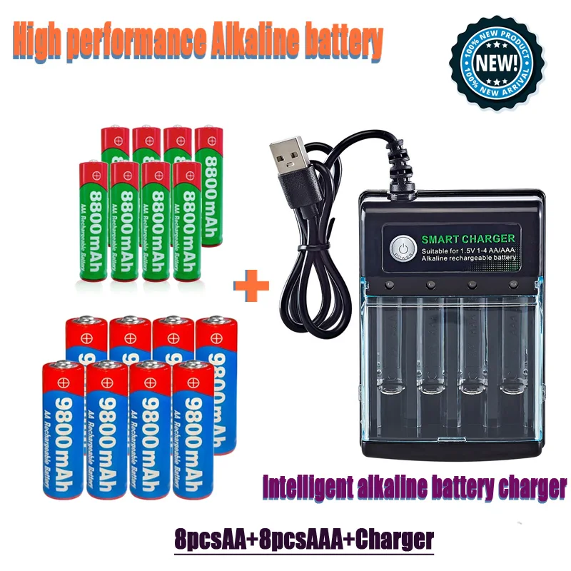 1.5V AA9800Mah+AAA 8800Mah smart Charger HighPerformance Rechargeable Battery for Computer Clock RadioVideo Game Electronic toys