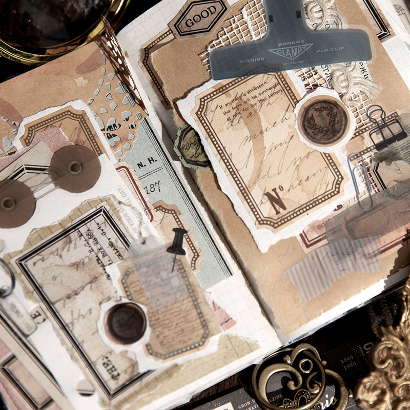 Yoofun Antique Things PET Wax Seal Stickers Vintage Clips Clock Sticker for Scrapbooking Journal Diary Album Decal