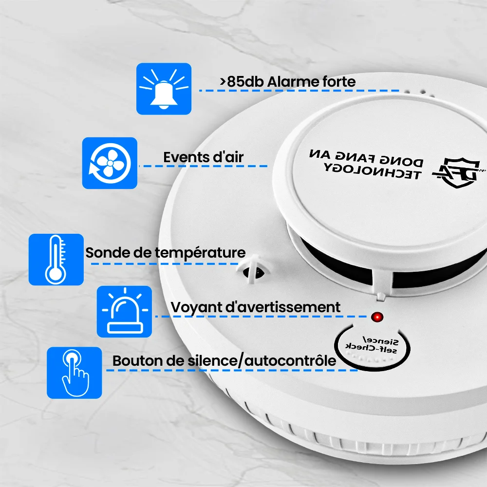 DFA Mini détecteurs de fumée 2 en 1 et détecteur de chaleur indicateur LED alarmes incendie avec détecteur de fumée photoélectrique avancé avec EN 50291