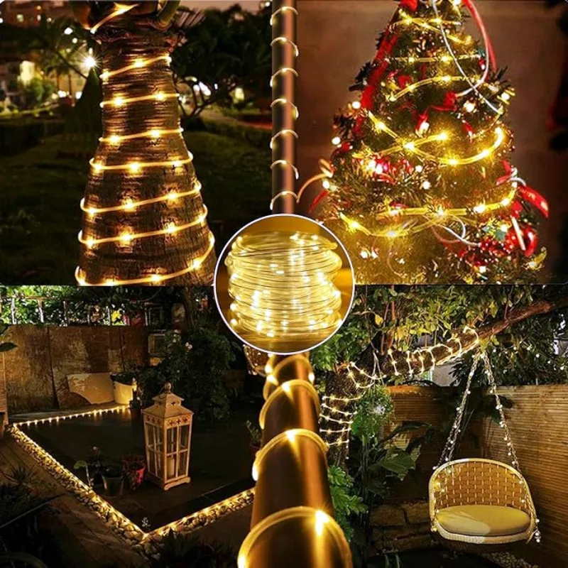 LED Solar Strip Rope Tube Fairy Light Solar Powered Garland String Light Christmas Decor for Outdoor Garden Lawn Tree Yard Fence
