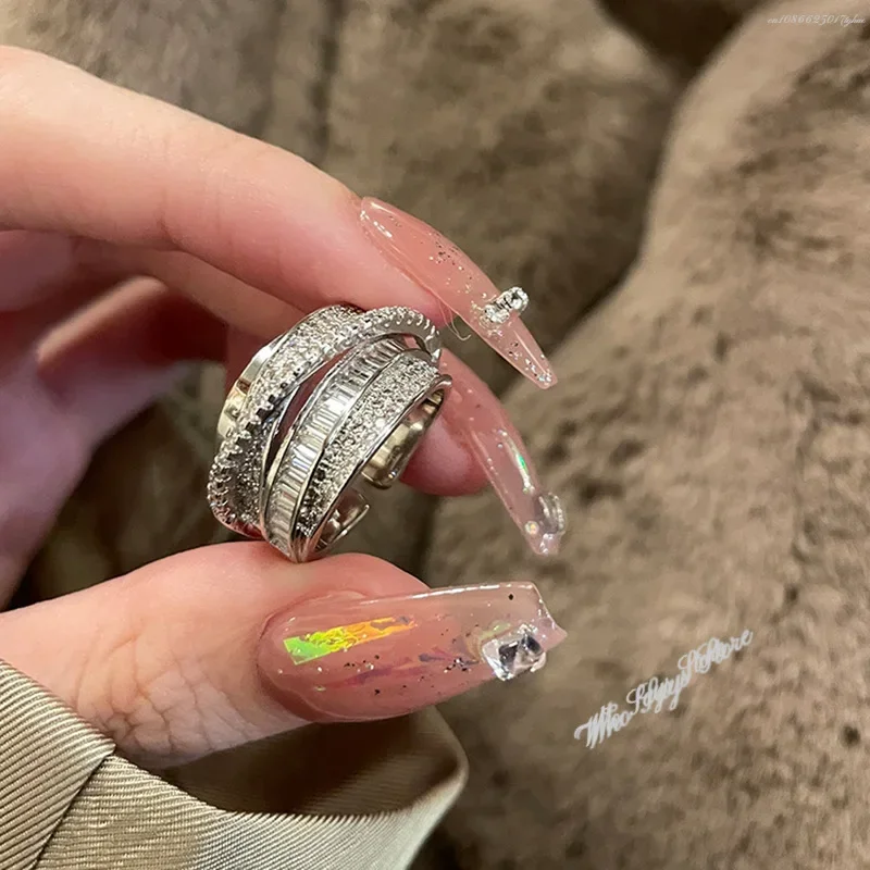 Korea Neue Mode Schmuck Exquisite Silber Farbe Zirkon Ring Elegante frauen Öffnung Einstellbar Hochzeit Geschenk Luxus Zubehör