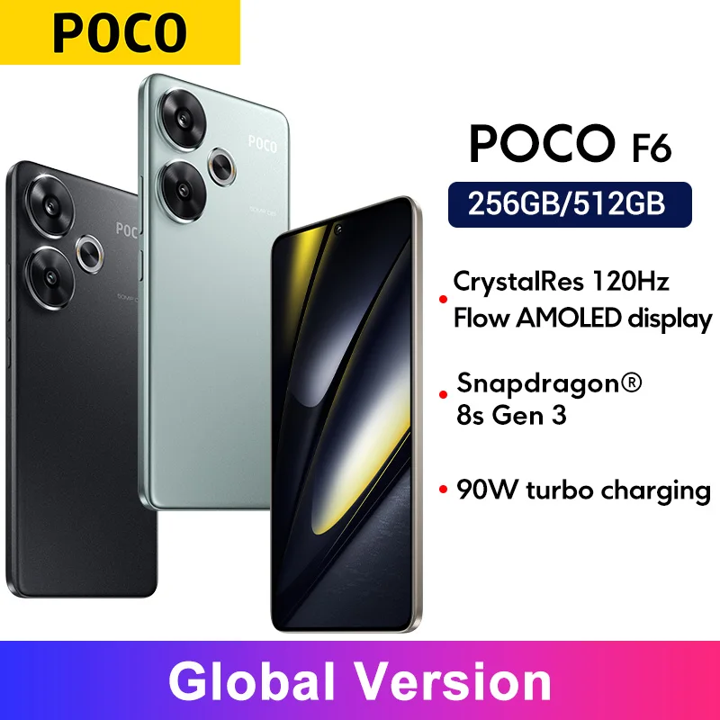 POCO F6 5G teléfono móvil Snapdragon 8s Gen 3 versión Global 90W turbo carga 5000mAh batería 6,67 "1.5K 120Hz AMOLED DotDisplay
