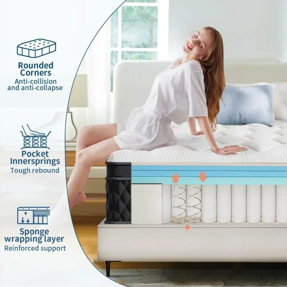 King Size Mattress, 12 Inch Memory Foam Hybrid Mattress, Pressure Relieving Bed in a Box, Individual Pocket Springs