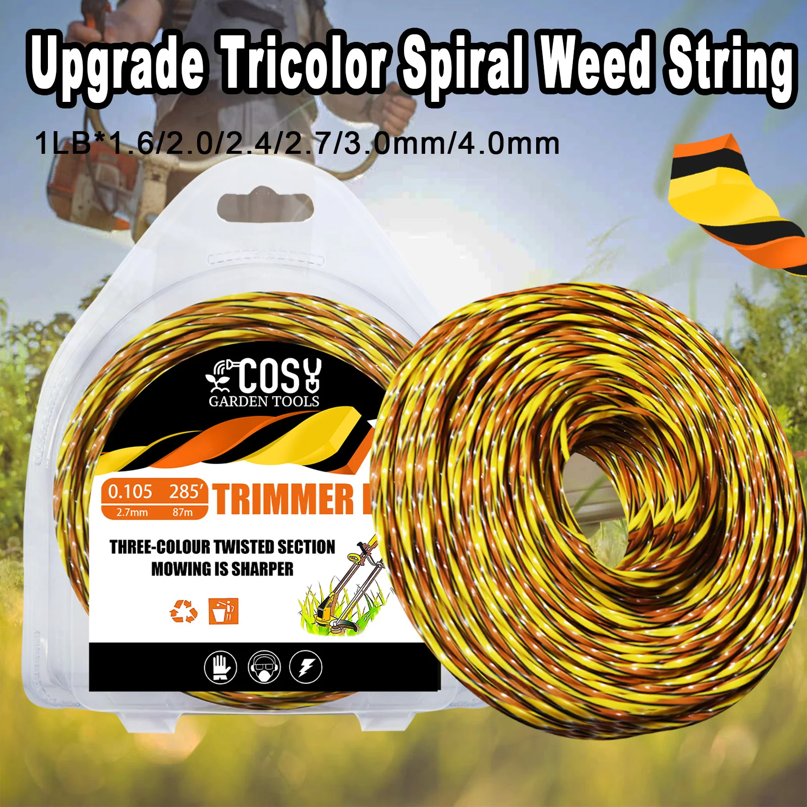 COSY 1.6~3.0mm Spiral Weed Wacker String Trimmer Line for Trimmer Heads Edging Lawn Tools Weed Trimmers Grass Trimmer Line