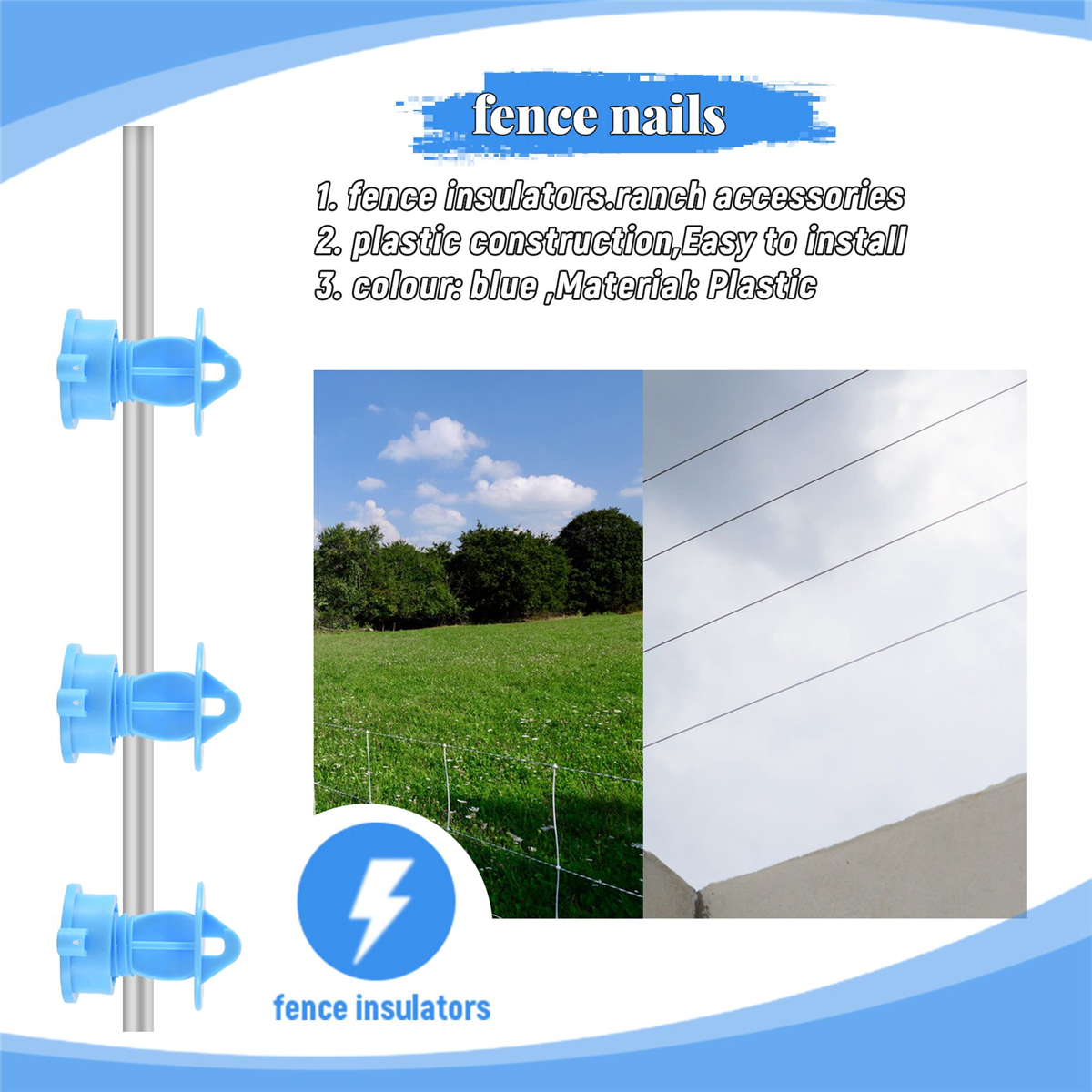 100Pcs Electric Fence Wire Insulators Pulse Electronic Fencing Accessories Middle Pole Insulator