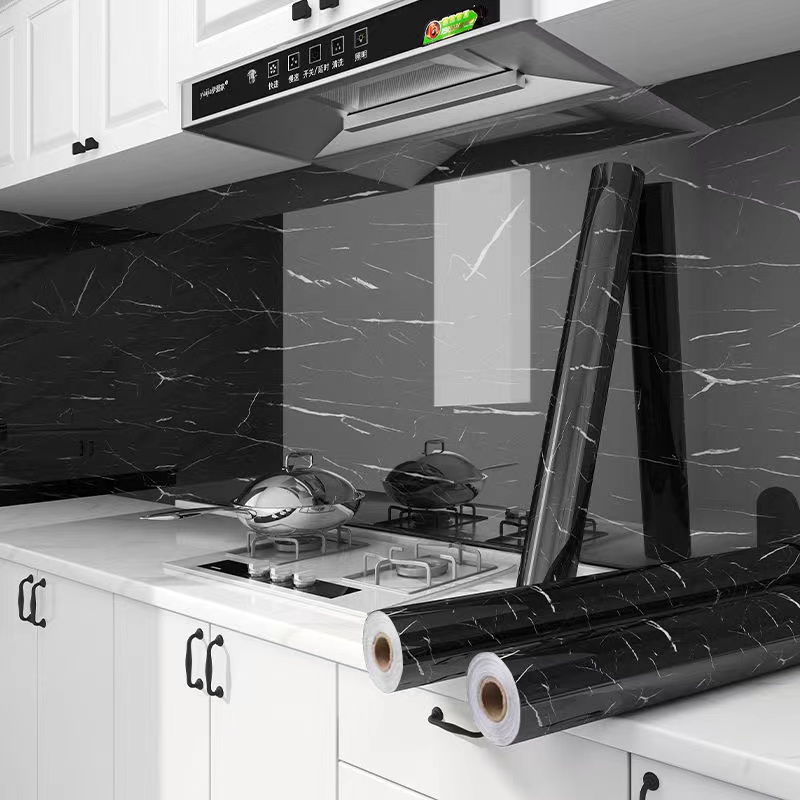 Kitchen ฟิล์มเตากันน้ำ Moisture-Proof Self-กาววอลล์เปเปอร์เคาน์เตอร์ตู้ตกแต่งกระเบื้องหินอ่อนสติกเกอร์