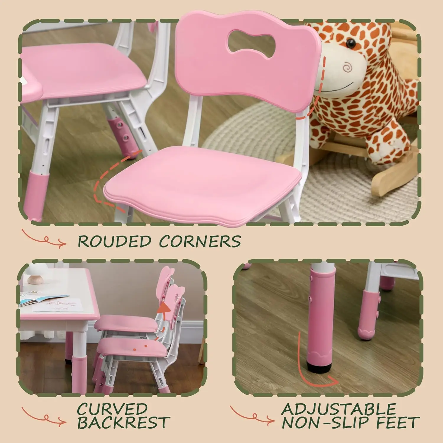 Qaba Kids Table And Chair Set, 5 Piece Toddler Table And Chair Set With 4 Chairs Adjustable Height, For Snack Time,