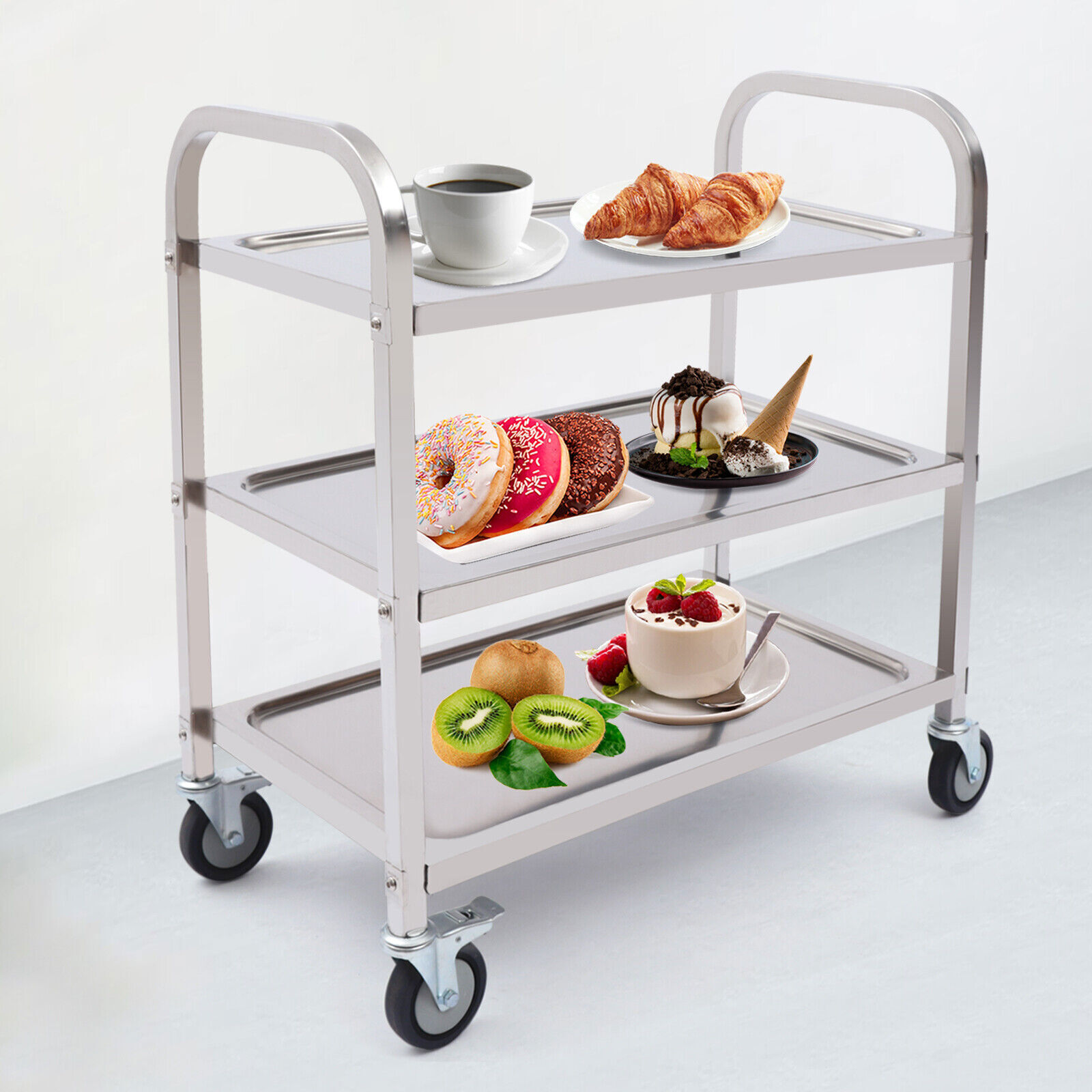Carrello da cucina per carrello da trasporto in acciaio inossidabile a 3 piani