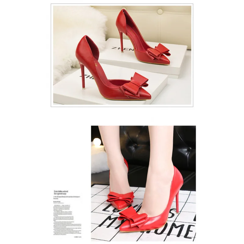 Sepatu Hak Tinggi Model Korea dengan Pita Manis, Sepatu Wanita Ramping Modis dan Elegan untuk Kantor, Sepatu Wanita Runcing Seksi