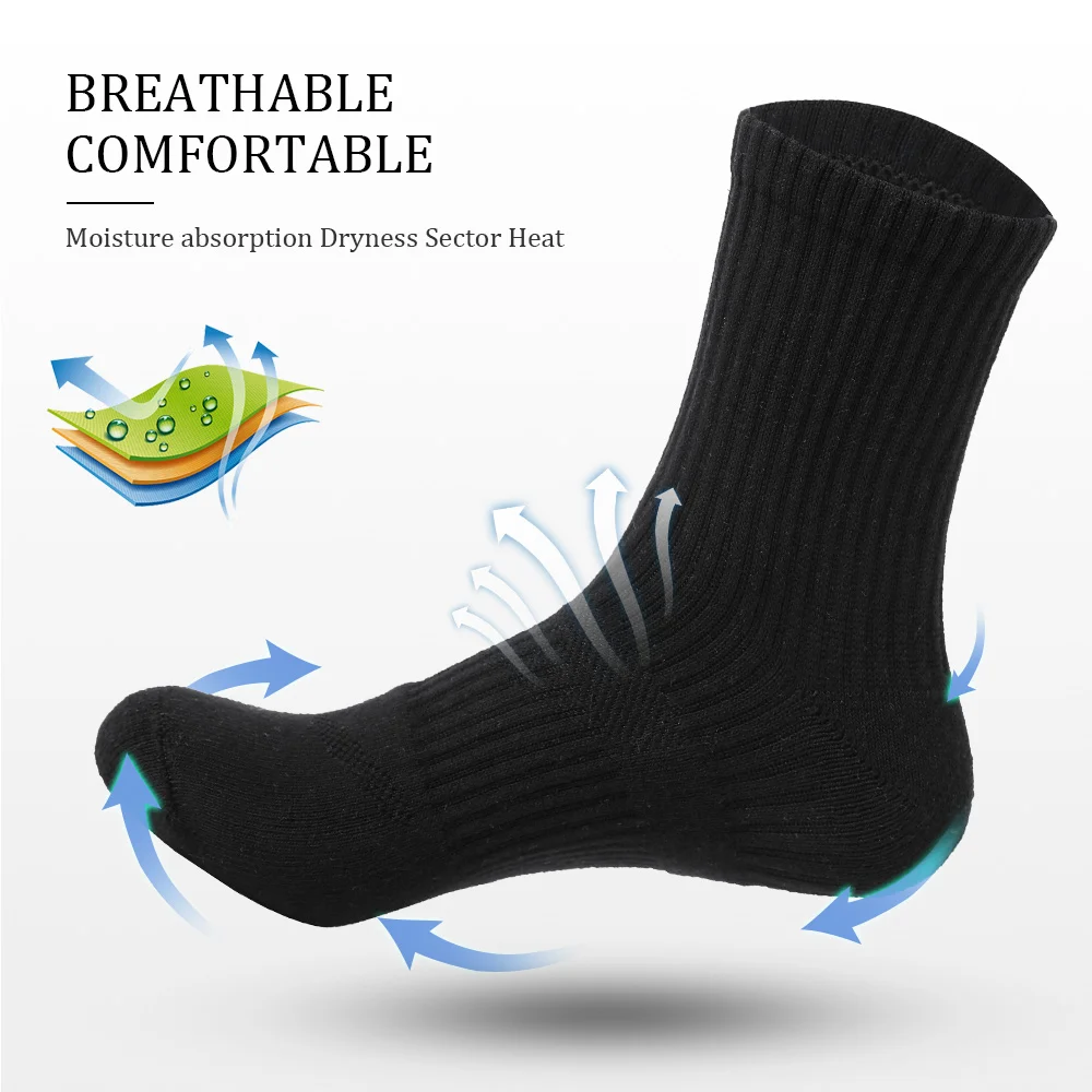 Calcetines de algodón para hombre que absorben la humedad al aire libre, senderismo, trabajo, calcetines de compresión, calcetines de tripulación, calcetines negros de ocio para hombres, 5 pares