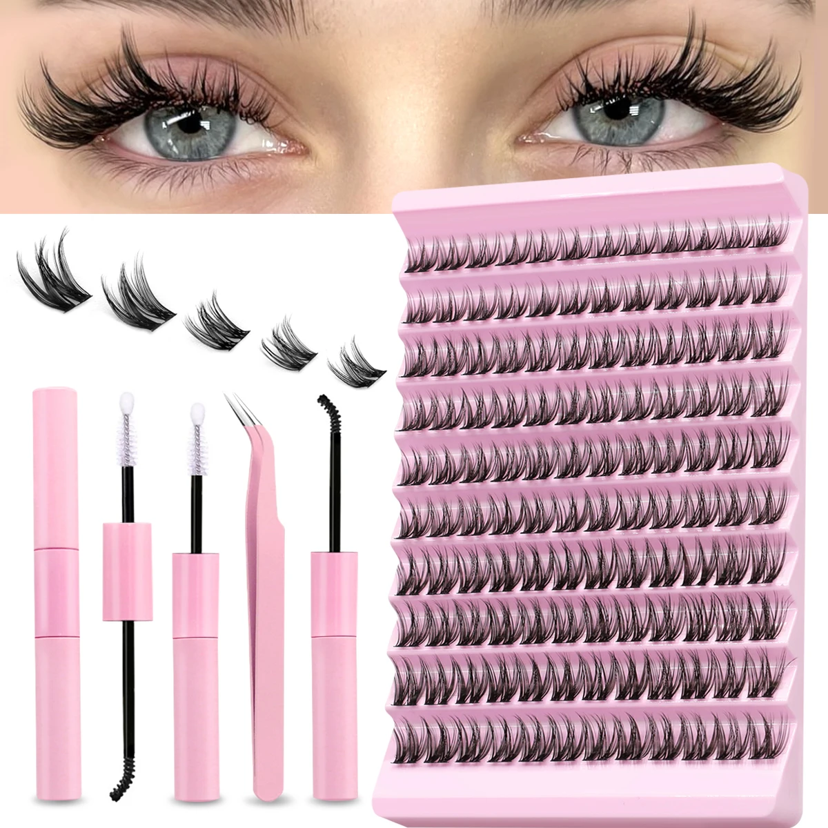 Kit de extensión de pestañas DIY, Kit de extensión de pestañas Individual, Kit de pestañas en racimo, removedor de pegamento para pestañas, maquillaje de extensiones de pestañas