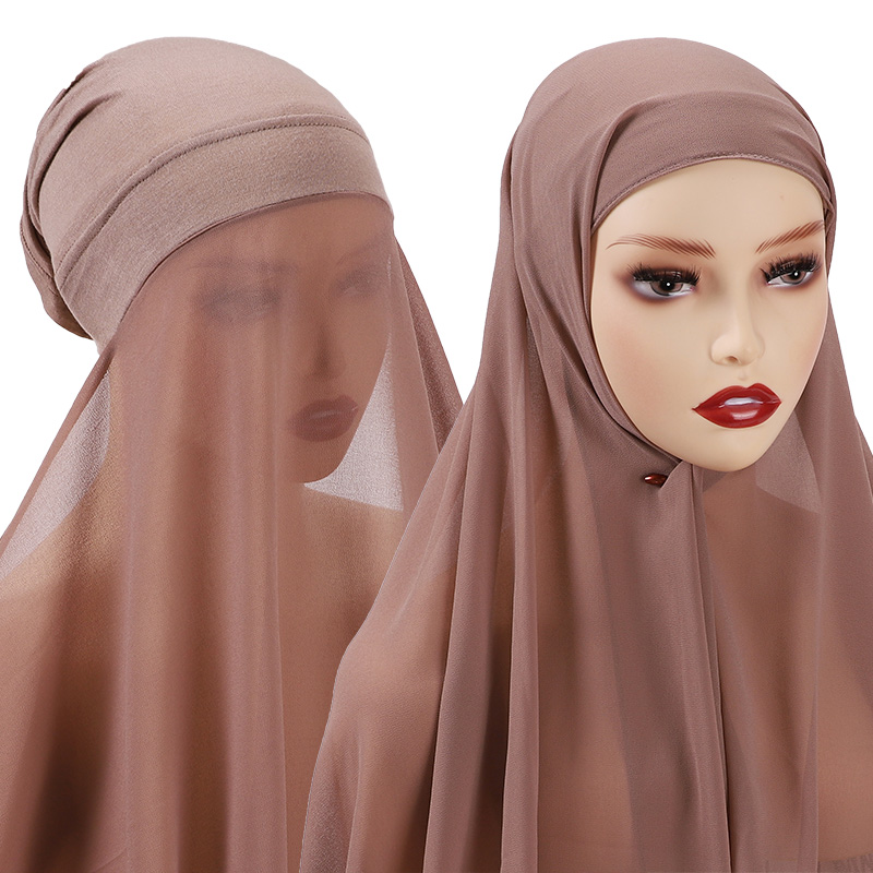 Moslim Vrouwen Motorkap + Chiffon Sjaal Instant Onder sjaal Cap Islam Innerlijke Sjaal Hoofdband Stretch Hijab Cover Headwrap Turbante