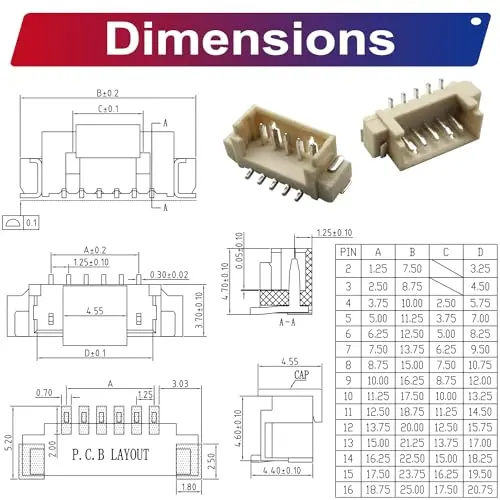 PicoBlade 1,25 мм SMT Header MX1.25 2/3/4/5/6/7/8/9/10/12P SMT Header с отверстием верхнего типа вертикальный разъем (стандартная)